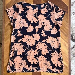 The Limited Navy and Peach Floral Short Sleeve Top